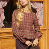 Blouse Loena Carreaux Bordeaux