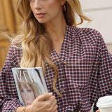 Blouse Ondine Carreaux Bordeaux